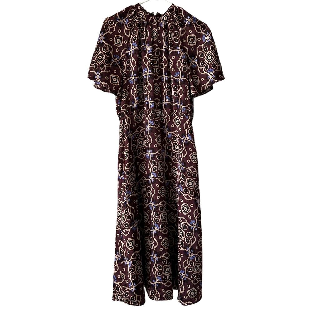 Ann Taylor Plum, Medallion, Mock Neck, Lined, Flare Dress- 4